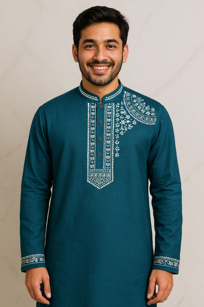 20250412_0938_Smiling Model in Panjabi_remix_01jrm1421qewm8ntx5x7dwm6t4